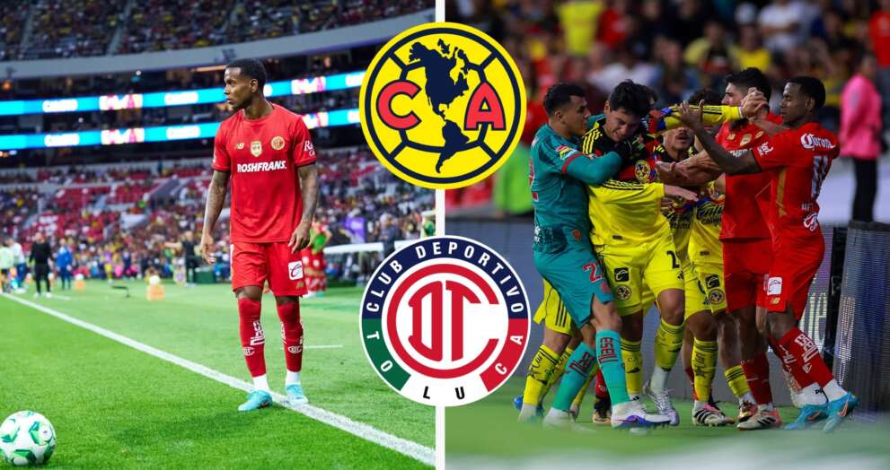 América vs Toluca termina en caos: pelea escandalosa tras expulsión de Helinho